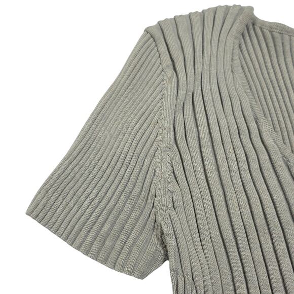 Womens Sz L Gray Silk Blend Y2K Fairy Grunge Ribbed Stretchy V-Neck Knit Top - Picture 4 of 9